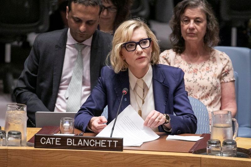 Cate Blanchett, Goodwill Ambassador for UNHCR, speaks at the United