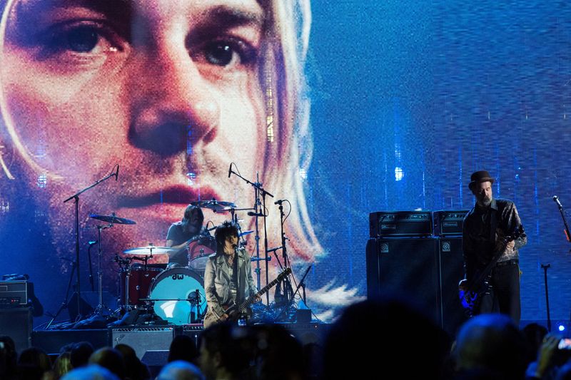 FILE PHOTO: Jett performs with Grohl and Novoselic of Nirvana