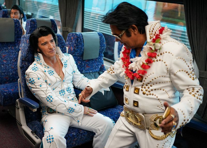 Elvis Presley enthusiasts at Sydney Central Railway Station before the