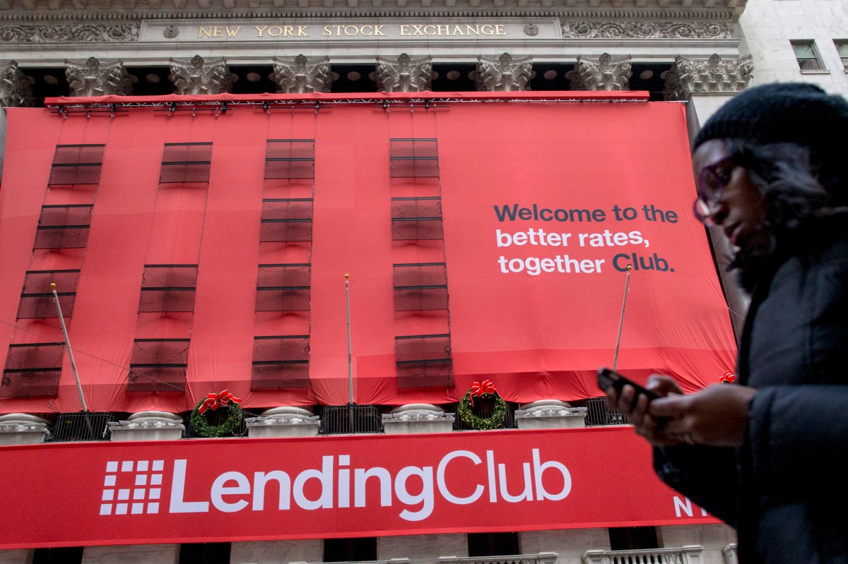 Lending Club banner hangs on the facade of the the