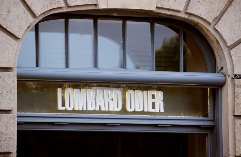 Logo of private bank Lombard Odier is seen in Zurich