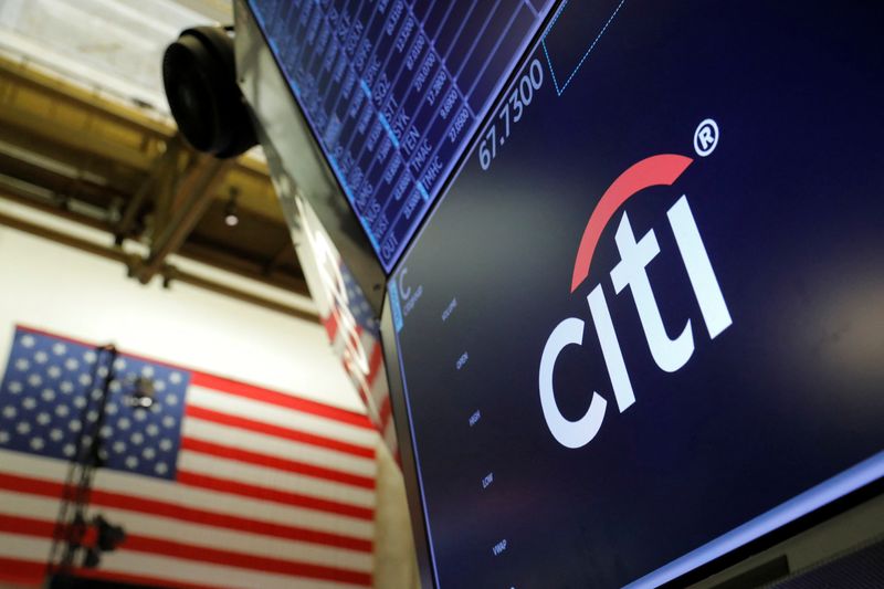 The logo for Citibank is seen on the trading floor
