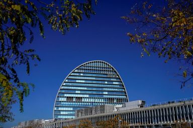 FILE PHOTO: A view shows the Spanish bank BBVA’s headquarters,