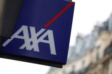 The logo of French Insurer Axa is seen outside a