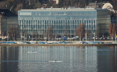 Reinsurer Swiss Re’s headquarters are seen on the banks of