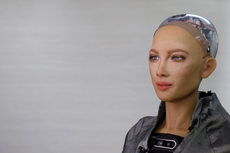 Humanoid robots are developed in Hanson Robotics lab in Hong