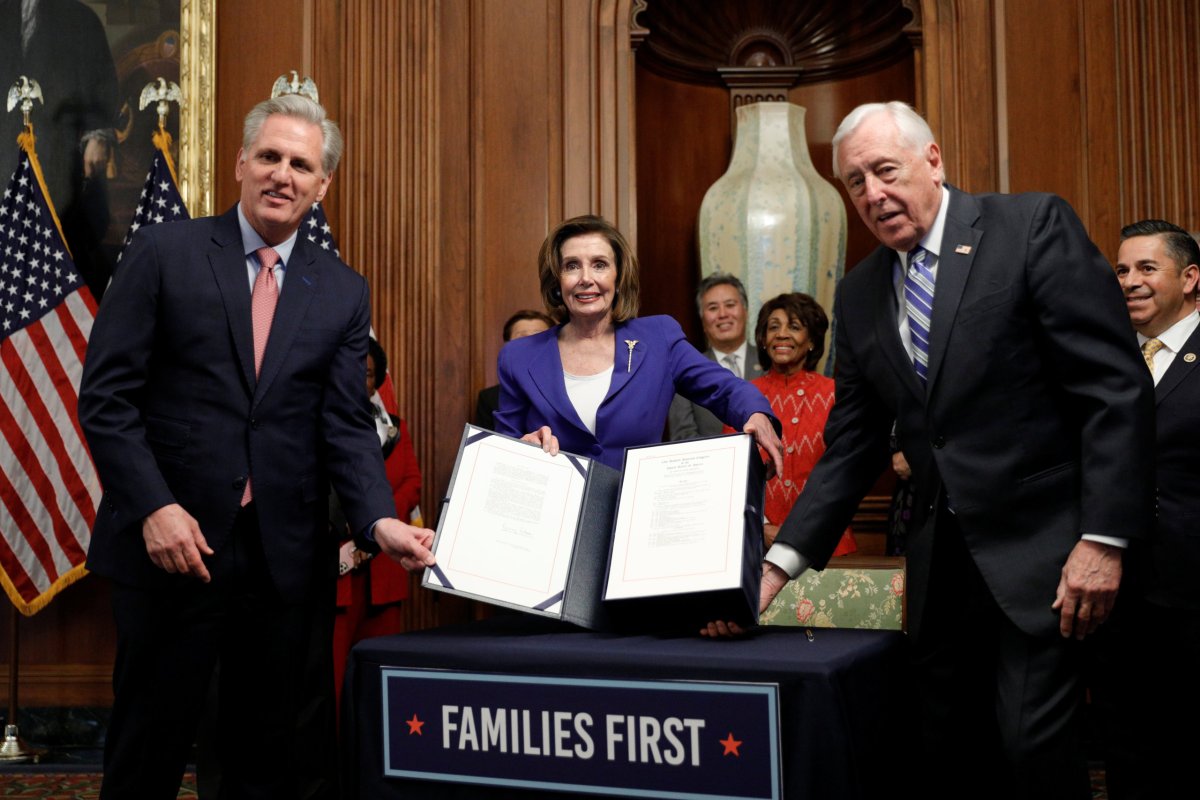 House Speaker Pelosi holds coronavirus aid bill signing ceremony at