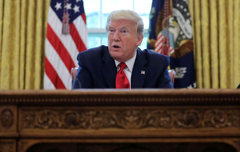 U.S. President Trump answers questions during an interview with Reuters