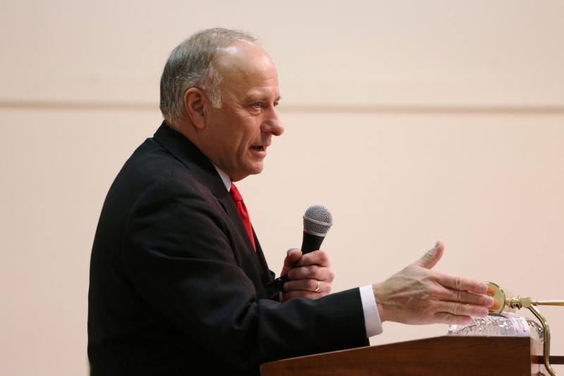 FILE PHOTO: Steve King speaks during a town hall in