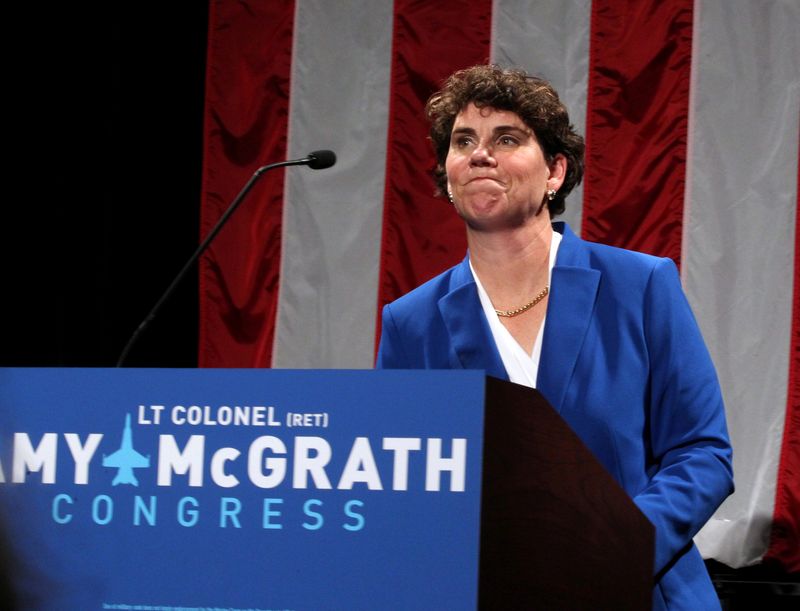 FILE PHOTO: Democratic congressional candidate Amy McGrath thanks all her