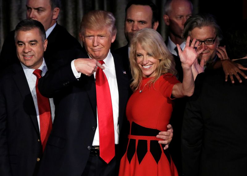 FILE PHOTO – Donald Trump and his campaign manager Kellyanne