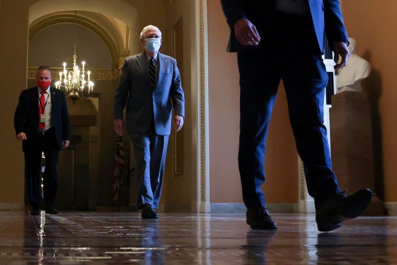 U.S. Senate Majority Leader McConnell walks to the Senate floor