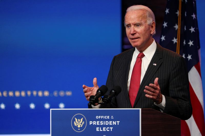 FILE PHOTO: U.S. President-elect Joe Biden speaks after meeting with