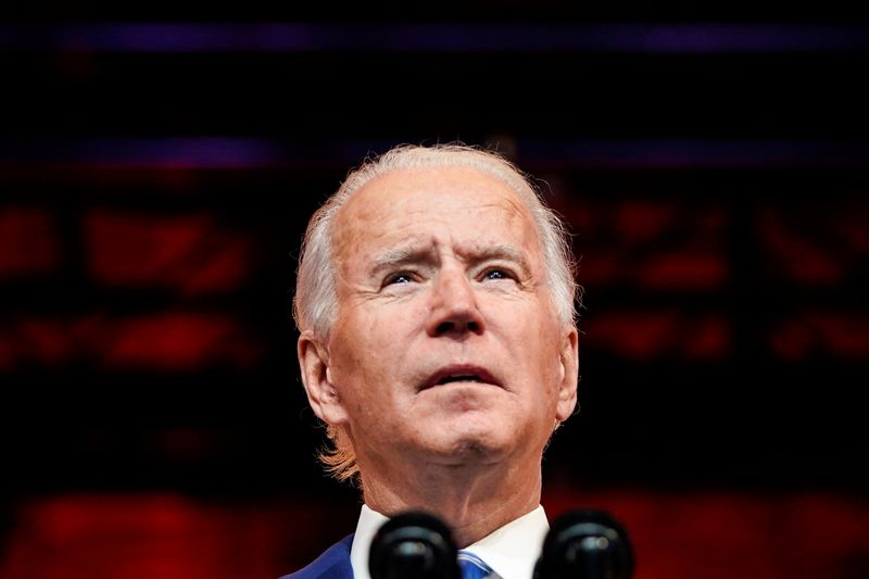 FILE PHOTO: U.S. President-elect Joe Biden delivers pre-Thanksgiving speech at