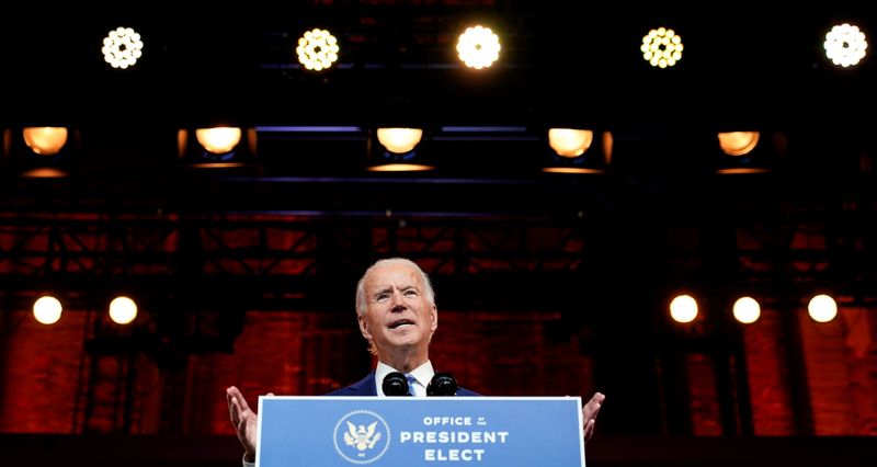 FILE PHOTO: U.S. President-elect Joe Biden delivers pre-Thanksgiving speech at