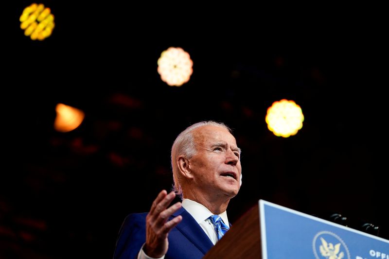 U.S. President-elect Joe Biden delivers pre-Thanksgiving speech at transition headquarters