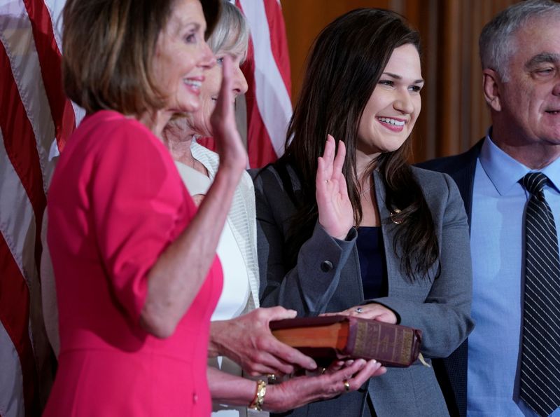 Rep. Abby Finkenauer (D-IA) poses with Speaker of the House