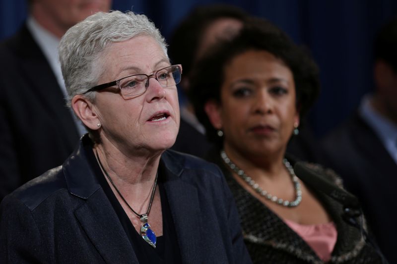 EPA Administrator Gina McCarthy speaks during a news conference, accompanied