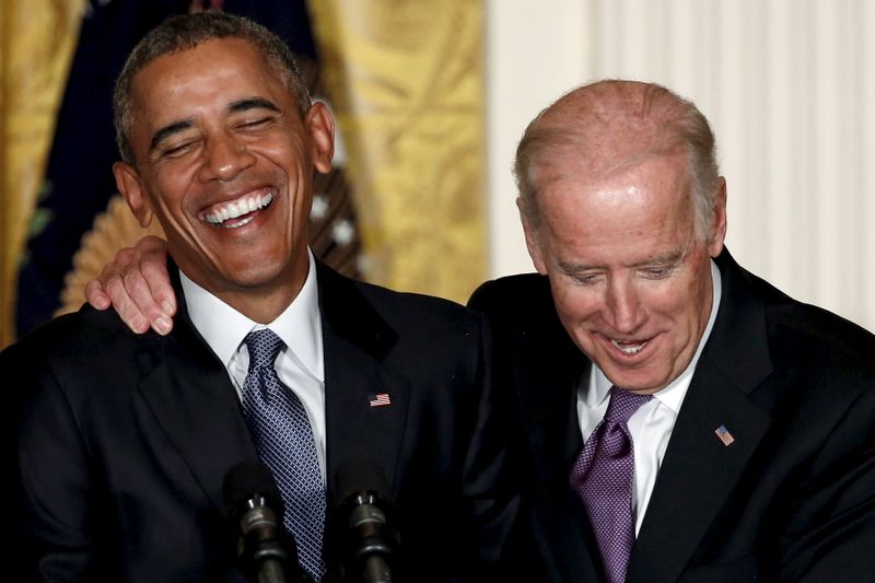 Biden interjects as Obama delivers remarks at a reception for