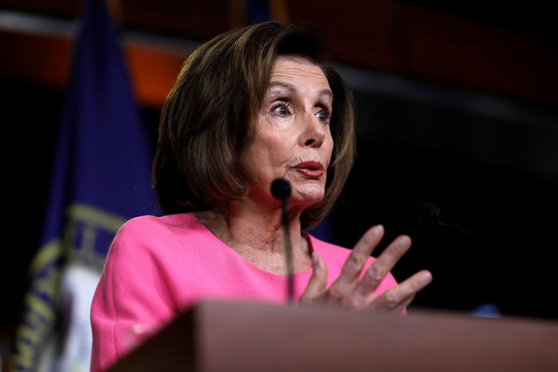 Speaker of the House Pelosi speaks during a news conference,