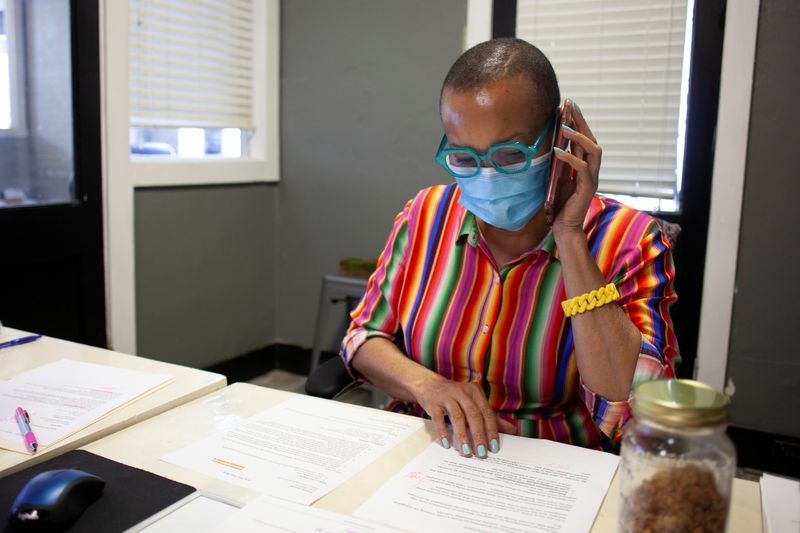 U.S. congressional candidate Joyce Elliot works from her office in
