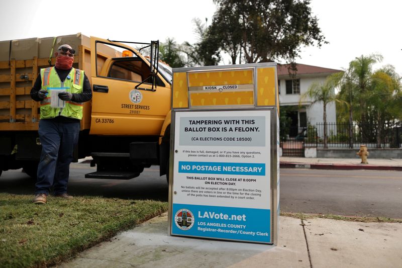FILE PHOTO: StreetsLA workers install one of 123 Vote by
