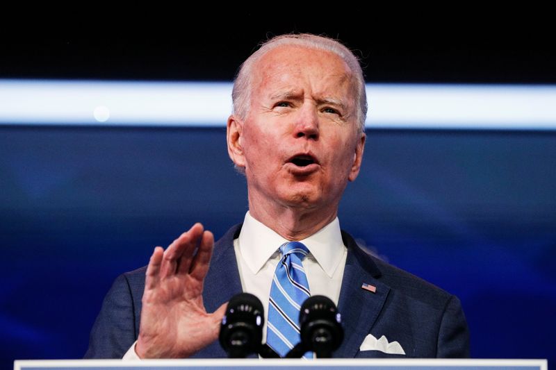 FILE PHOTO:  U.S. President-elect Joe Biden delivers remarks during