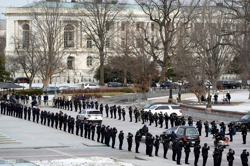 FILE PHOTO: U.S. Capitol Police officer Brian D. Sicknick lies