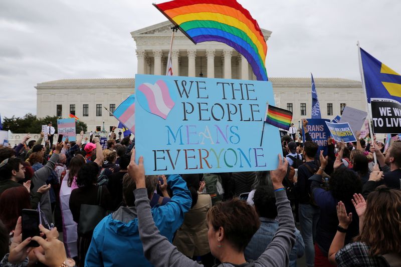 FILE PHOTO: LGBTQ activists and supporters rally outside the U.S.