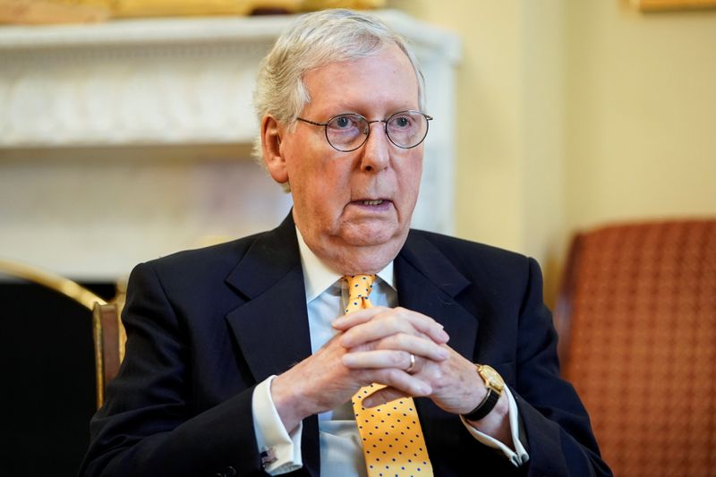 Senate Minority Leader Mitch McConnell (R-KY) speaks during an interview