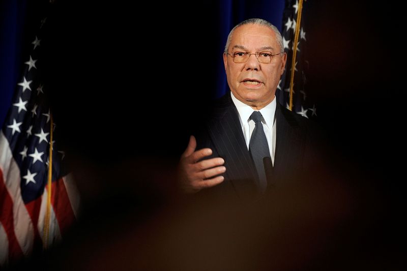 FILE PHOTO: Powell speaks to reporters during a news conference