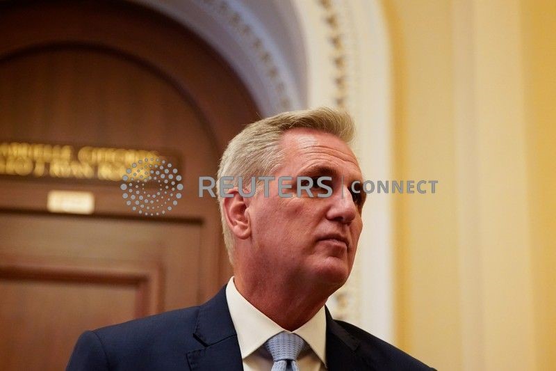 House Minority Leader Kevin McCarthy (R-CA) talks with reporters after