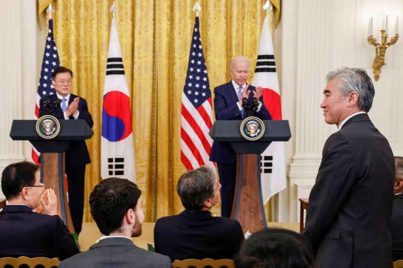 U.S. President Biden and South Korea’s President Moon Jae-in hold