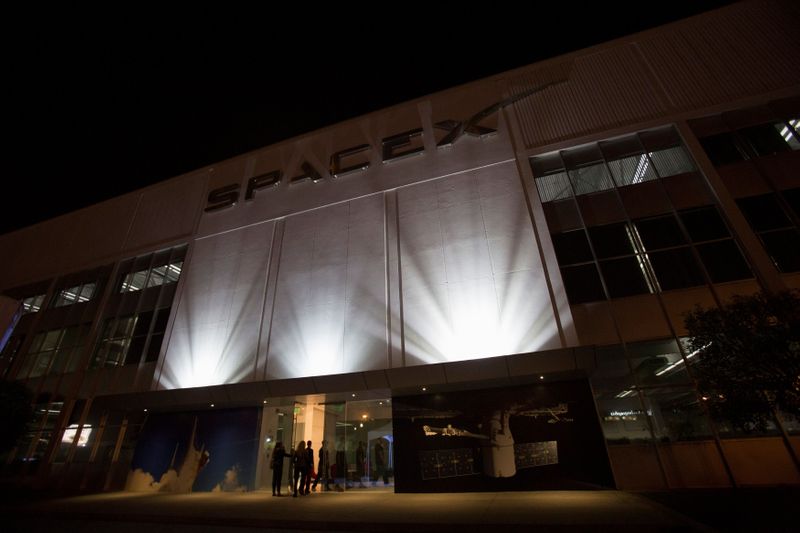 FILE PHOTO: An exterior of the SpaceX headquarters in Hawthorne