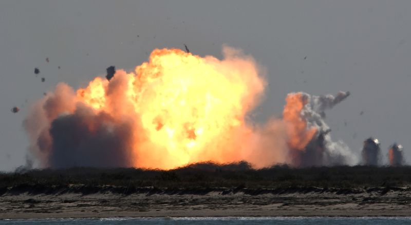 The SpaceX Starship SN9 explodes into a fireball after its