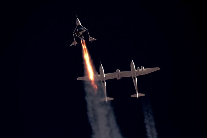 Virgin Galactic’s passenger rocket plane VSS Unity begins its ascent