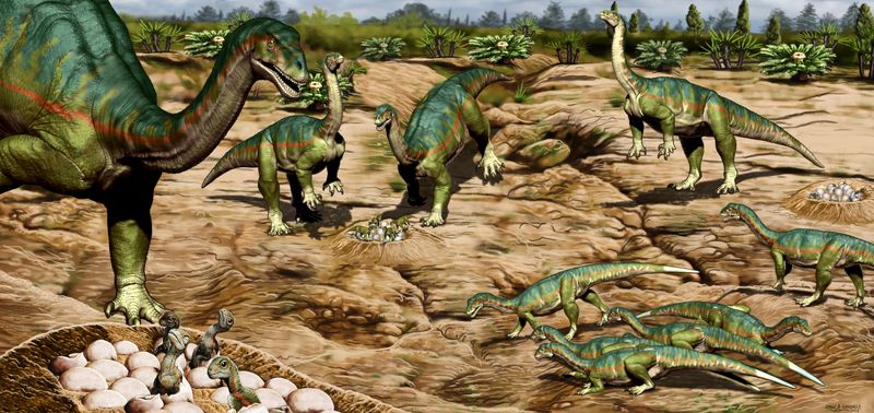 Jurassic Period Patagonian plant-eating dinosaur Mussaurus patagonicus