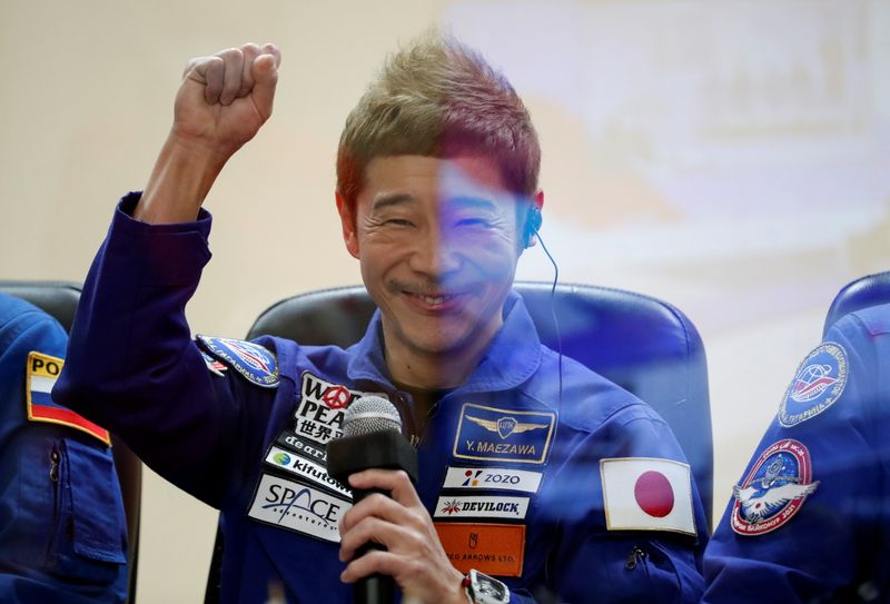 Space flight participant Yusaku Maezawa attends a news conference in