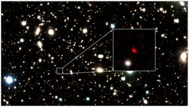 The distant early galaxy HD1 is shown at the center