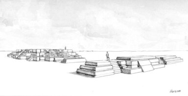 Artist’s reconstruction of the ceremonial structures dating to about 200