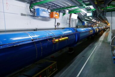 FILE PHOTO: The Large Hadron Collider (LHC) tunnel is pictured