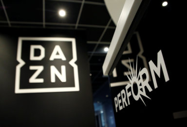 Internet streaming service DAZN’s logo and Perform Group’s logo is
