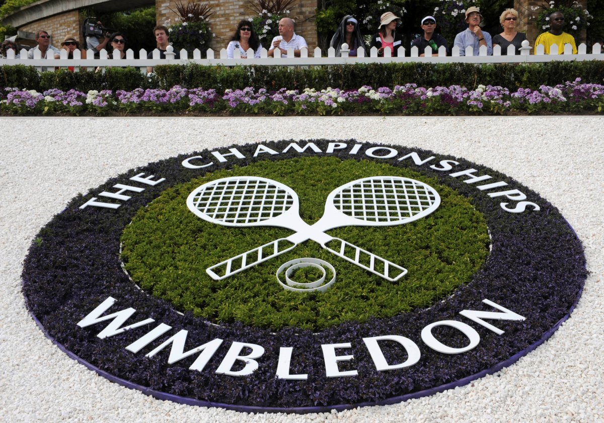FILE PHOTO: A Wimbledon logo is seen inside the grounds
