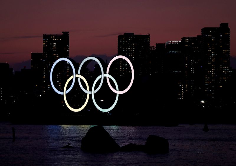 FILE PHOTO: The giant Olympic rings are seen in the