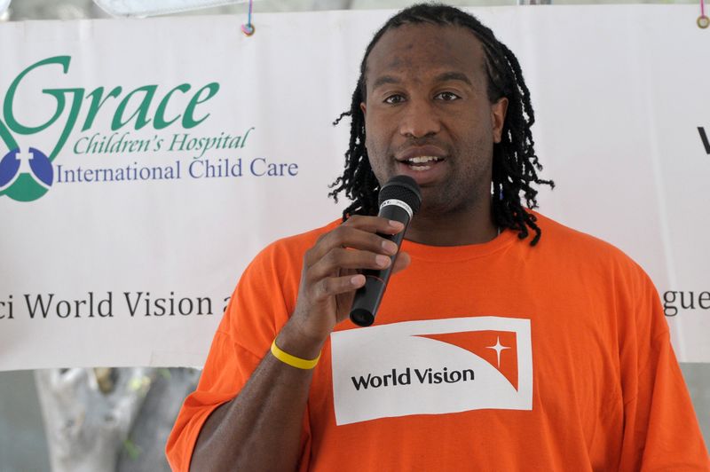 Former NHL Player Georges Laraque speaks during a news conference