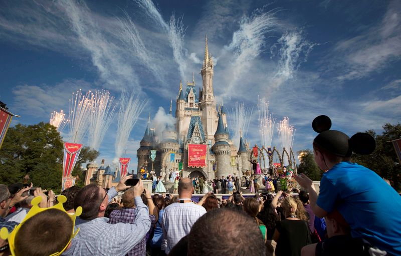 FILE PHOTO: Fireworks go off around Cinderella’s castle during the