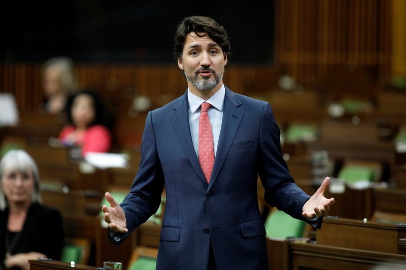 Canada’s Prime Minister Justin Trudeau speaks during a meeting of