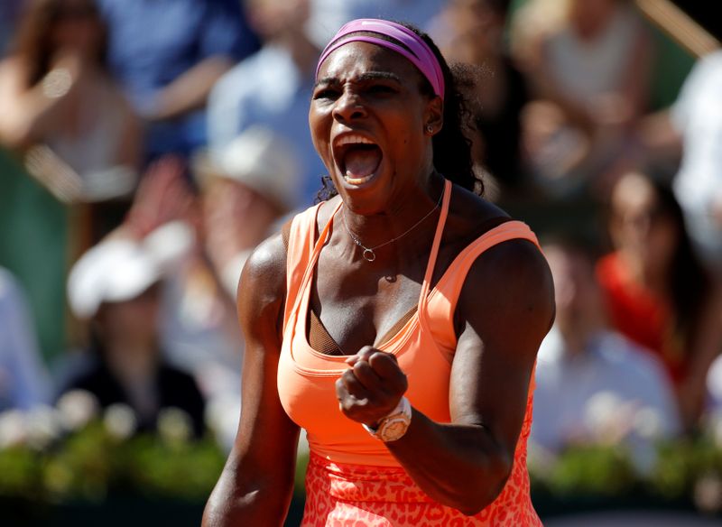 FILE PHOTO: American Serena Williams celebrates winning a point in