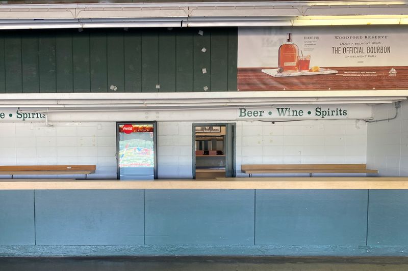 A concession stand sits empty at Belmont Park ahead of