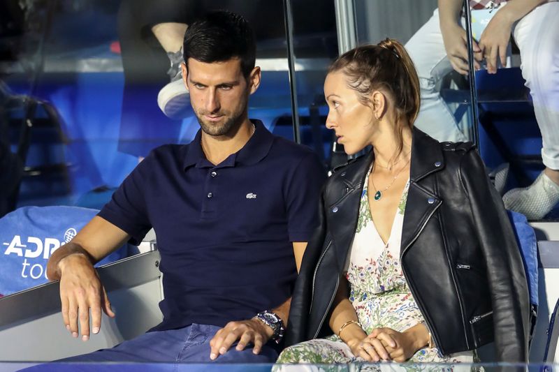 Serbia’s Novak Djokovic with his wife Jelena in the stands